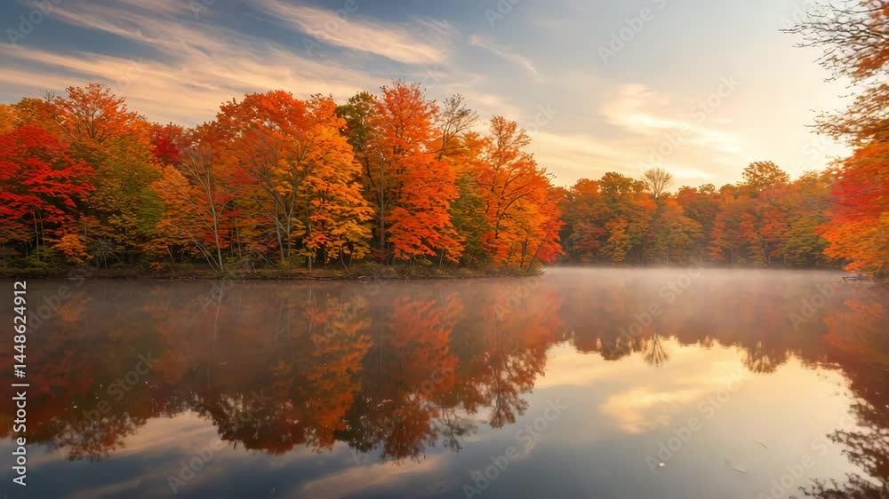 Lake Surrounded by Colorful Trees with Reflections on Water, Scenic Lake with Vibrant Fall Trees and Their Reflections Lake Surrounded by Colorful Trees with Reflections on Water, Scenic Lake with Vibrant Fall Trees and Their Reflections