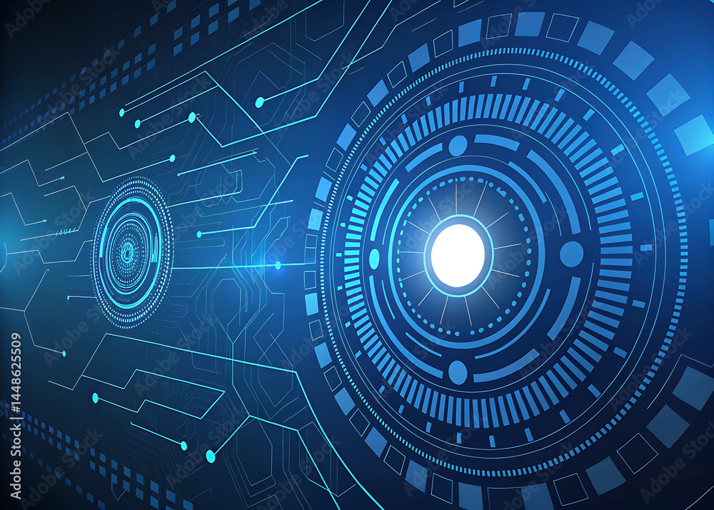 Obraz premium Digital padlock illustration featuring binary code and futuristic circles against a blue and white background: cybersecurity concept