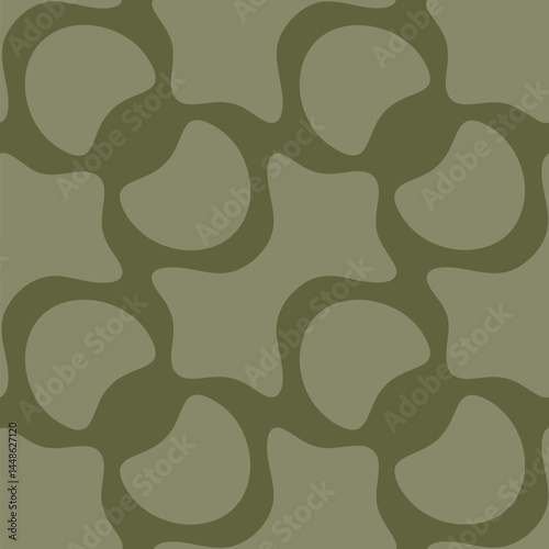 Abstract vector geometric seamless pattern. Stylish soft green background with smooth quirky shapes, grid. Retro vintage style ornament texture. Funny repeated design for decor, print, fabric, textile