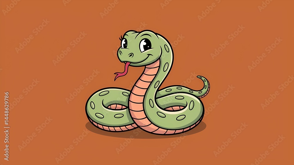 Fototapeta premium A friendly cartoon snake against an orange background