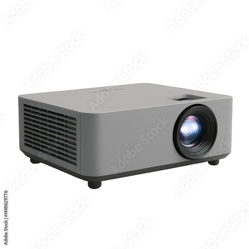 Compact gray multimedia projector with a bright lens, ideal for home entertainment and professional displays.