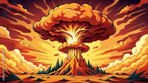 The mushroom cloud expands with violent grace.
Fiery core wrapped in layers of dense smoke.
Rendered in sharp contrast for clarity.
Suited for expressive VFX and vector art.