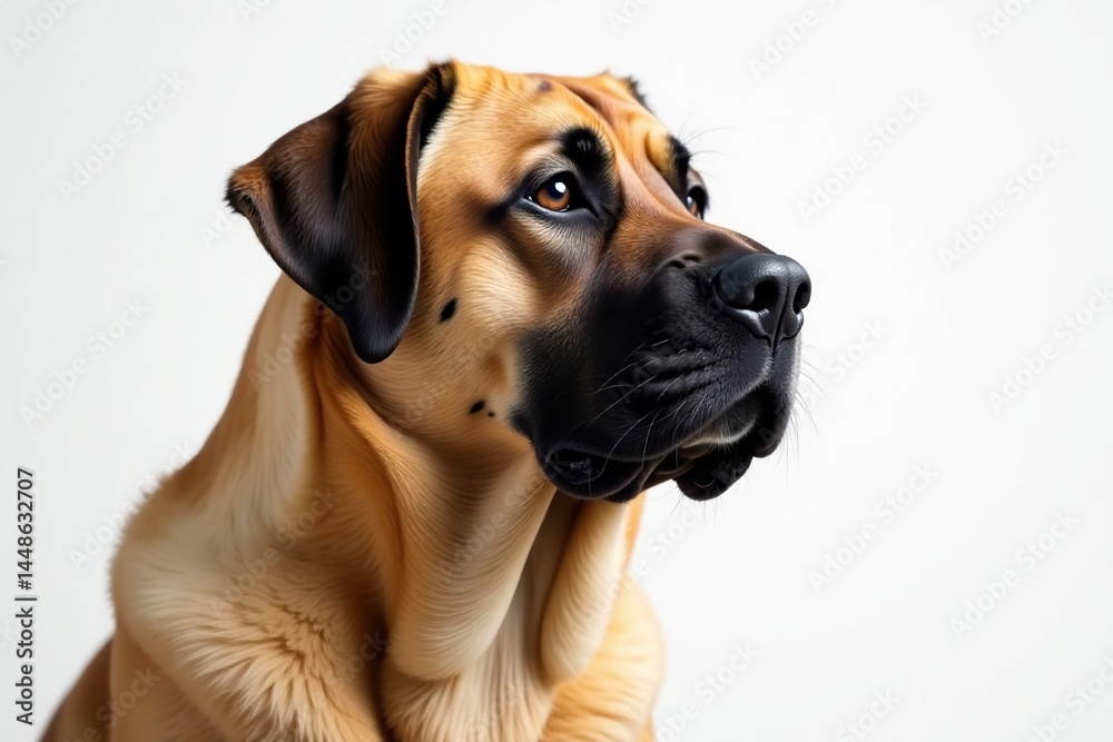 Noble Mastiff, calm expression, pure white backdrop, backdrop, isolated image, watchful Noble Mastiff, calm expression, pure white backdrop, backdrop, isolated image, watchful