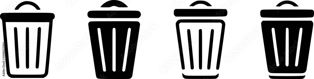 Set of black trash can icons illustrations Set of black trash can icons illustrations