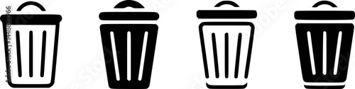 Set of black trash can icons illustrations