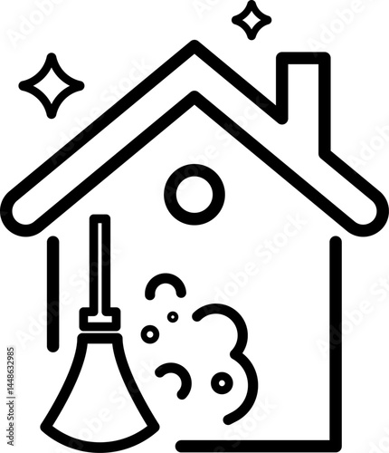 An icon with editable stroke representing a freshly cleaned and sanitized home, symbolizing tidiness, freshness, and hygiene after housekeeping services.
