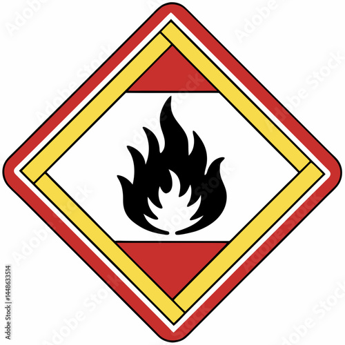 Flammable materials warning sign, fire hazard symbol, vector illustration, safety alert