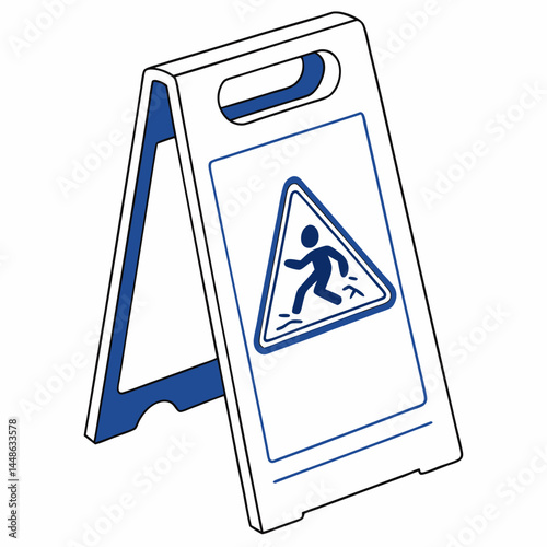 Wet floor caution sign, slippery surface warning, vector illustration, safety notice