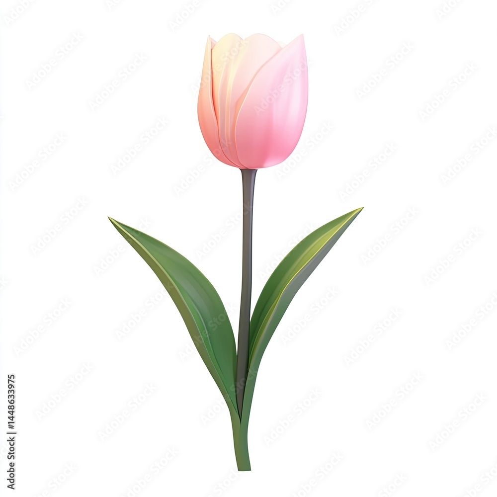 A Delicate Pink Tulip Blossom: A 3D Rendered Springtime Flower