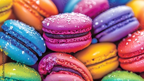 Vibrant Rainbow Macarons Colorful Pastry Closeup