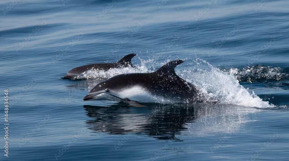 Fototapeta premium Dolphins Leaping in the Open Ocean