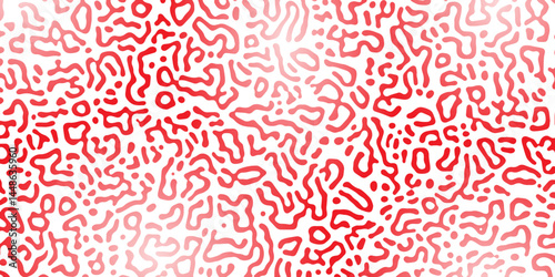 Vector Generative algorithm psychedelic red background. Reaction-diffusion or turing pattern formation. Organic lines in memphis. Unique texture of homogeneous, uniform state in biological organisms.