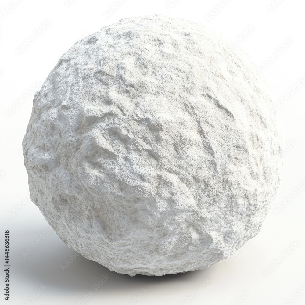 A White Spherical Rock Texture:  3D Render of a Rough,  Stone Globe on a White Background