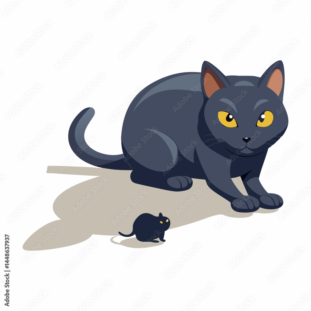 Fototapeta premium Vector art illustration of a cat hunting a mouse