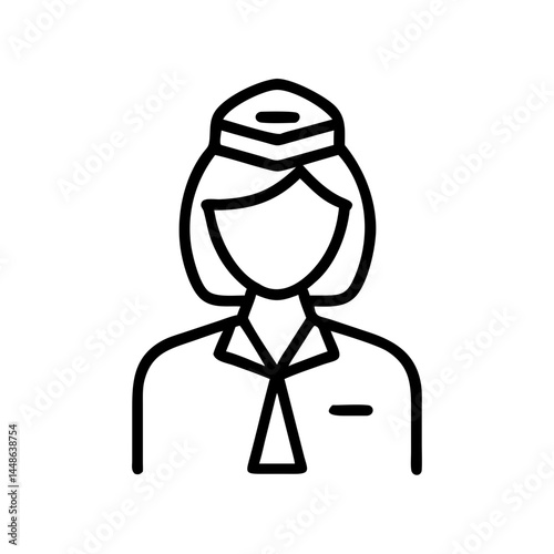 Flight attendant line icon in uniform on white background
