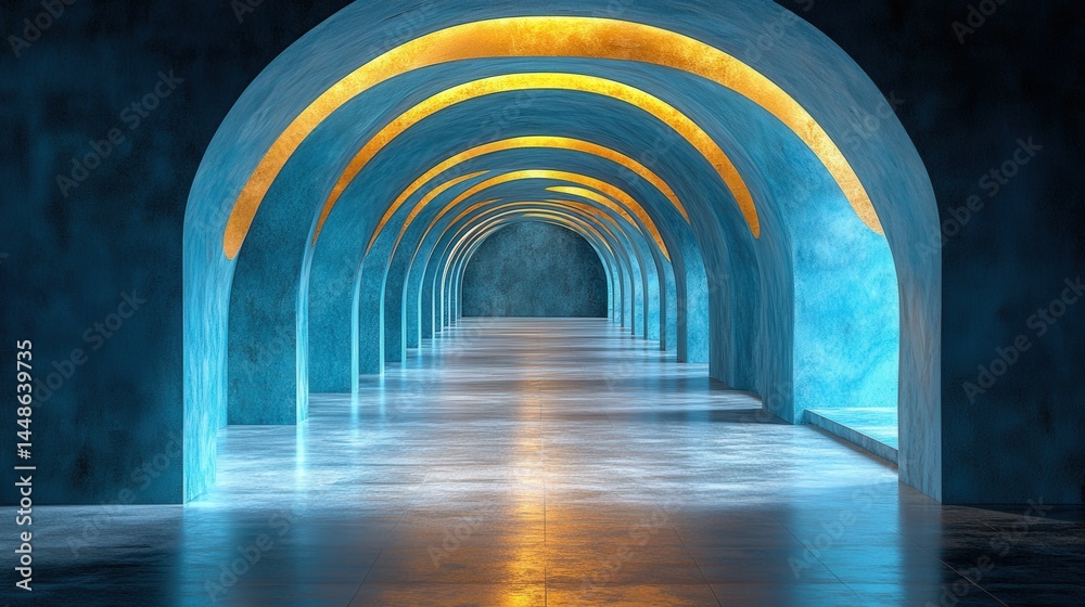 Fototapeta premium A stylized, illuminated archway tunnel of vibrant hues.