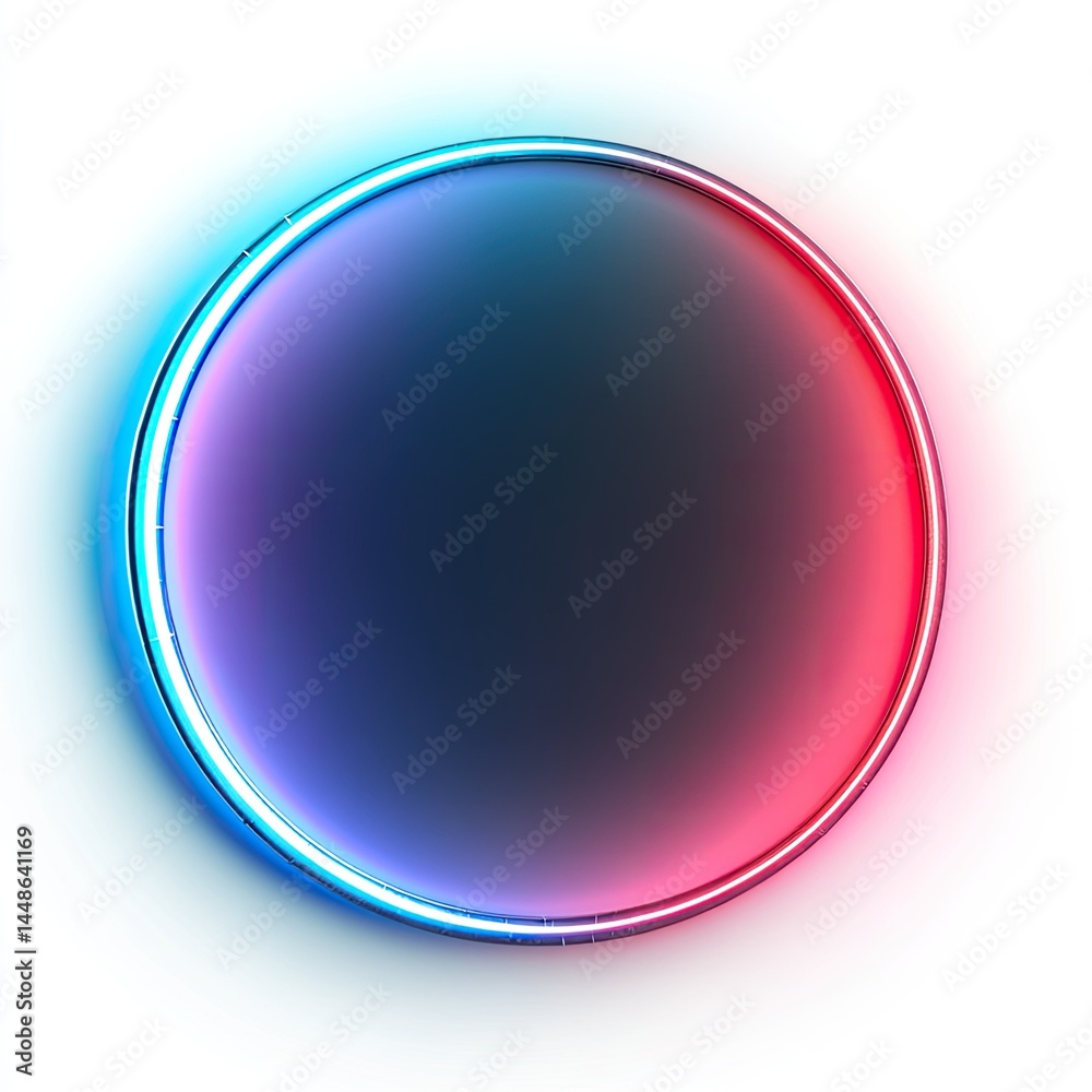 Neon Circle Frame Vibrant Blue Red Glow. Neon Circle Frame Vibrant Blue Red Glow.