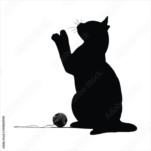 Playful Cat Silhouette with Yarn Ball