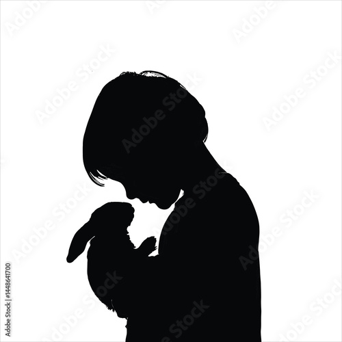 Tender Moment: Human and Rabbit Silhouette Portrait