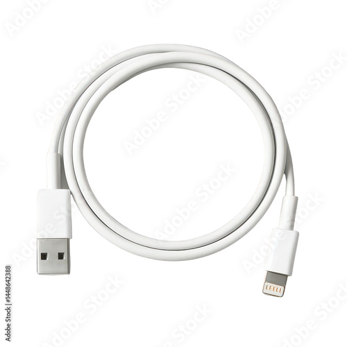 A modern coiled white cable for charging and data transfer, an essential accessory for connecting devices.