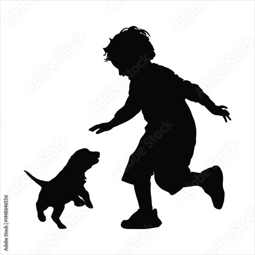 Child Running with Puppy Silhouette