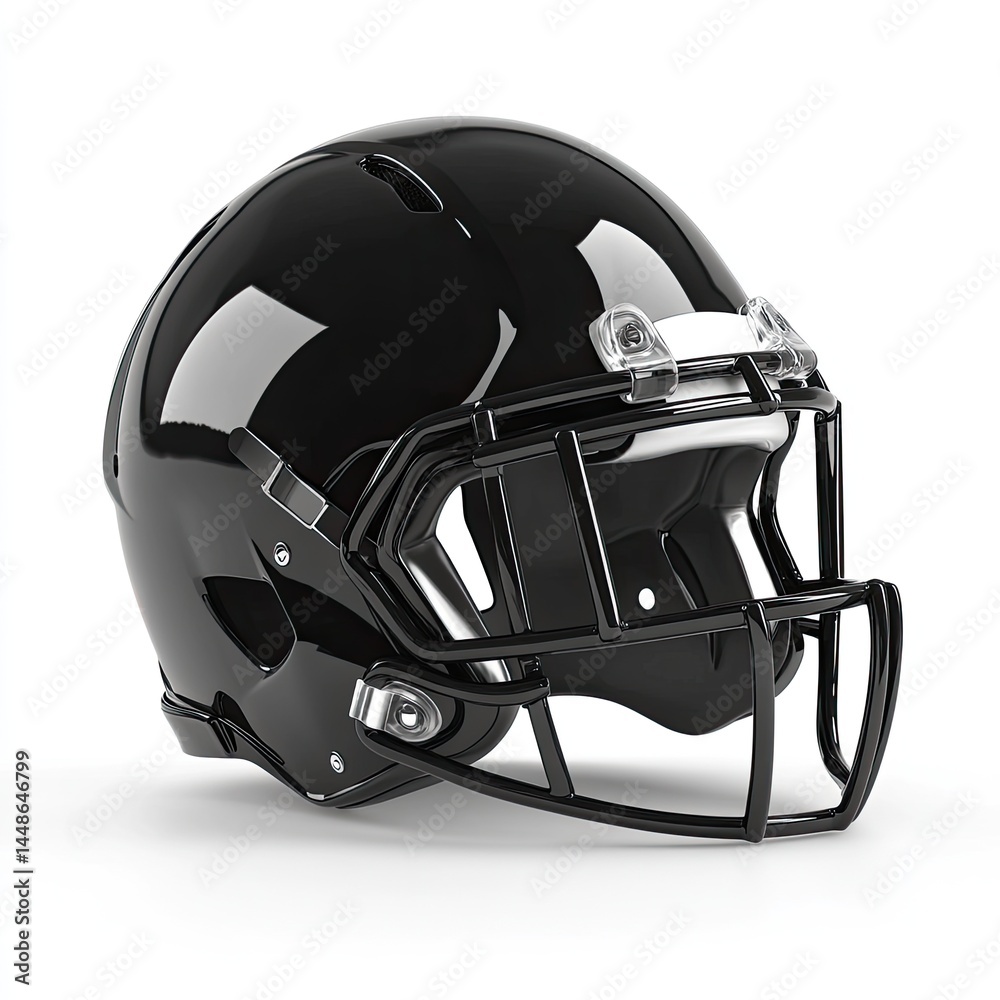 Naklejka premium Glossy Black Football Helmet with Studio Shot.