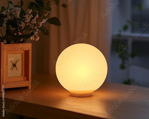 Warm, ambient, spherical table lamp