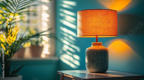 Warm, inviting table lamp in a cozy teal room