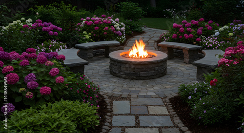Warm Fire Pit And Beautiful Garden Retreat For Relaxation And Socializing