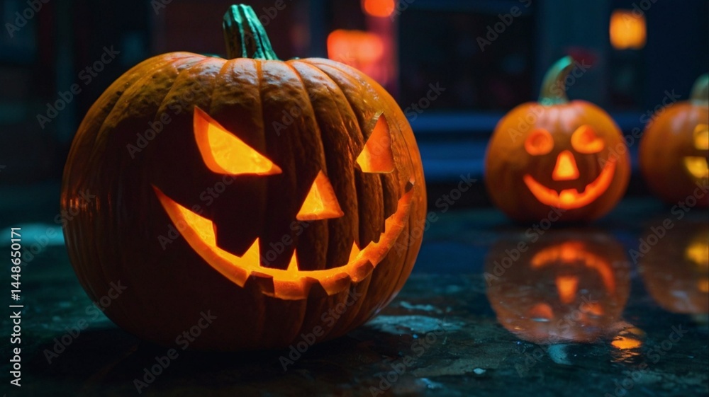Fototapeta premium Neon jack-o’-lantern