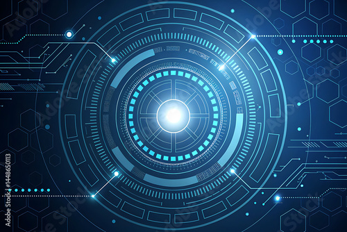Digital padlock illustration featuring binary code and futuristic circles against a blue and white background: cybersecurity concept