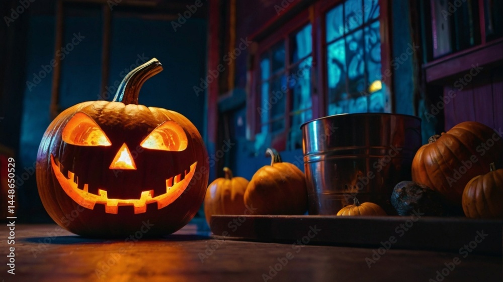 Fototapeta premium Neon jack-o’-lantern