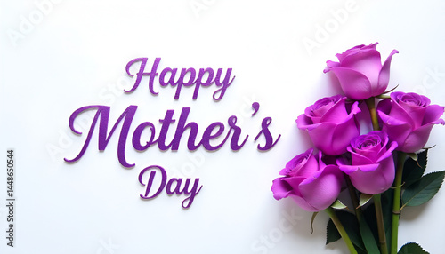 Purple roses arranged on a white background with a 
