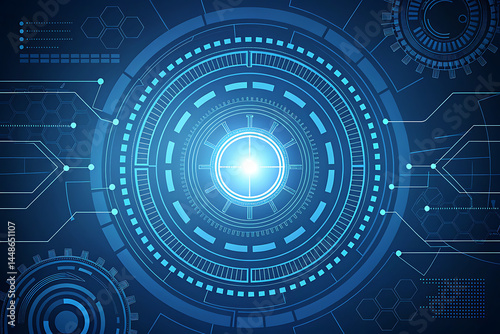 Digital padlock illustration featuring binary code and futuristic circles against a blue and white background: cybersecurity concept