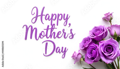 Purple roses arranged on a white background with a 