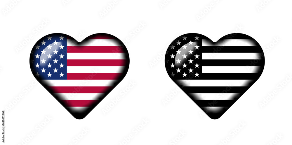 Obraz premium Retro style heart shape 3d american flag set vector illustration. Usa freedom flag to use in 4th july independence day, memorial day projects. 