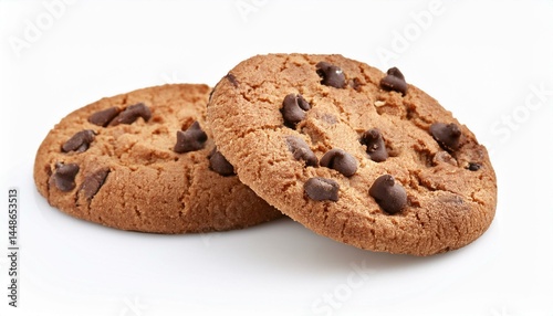 Chocolate chip cookies on white background