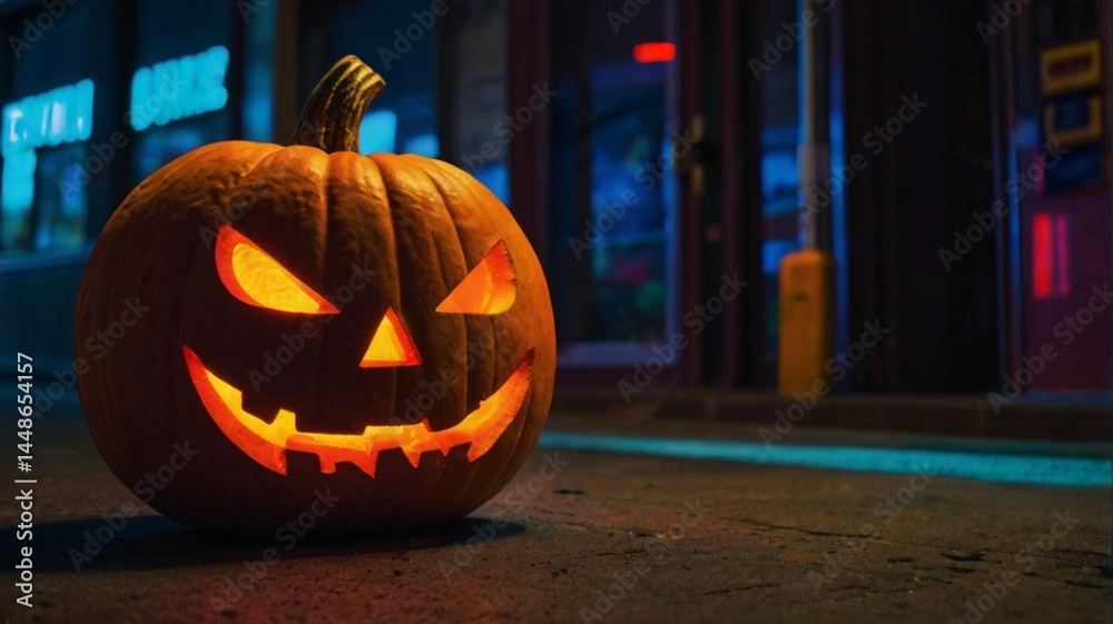 Fototapeta premium Neon jack-o’-lantern