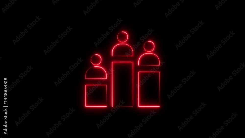 Illuminated neon podium with three figures against a black background Illuminated neon podium with three figures against a black background