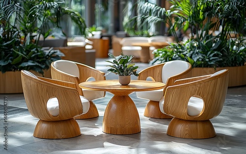 Wooden chairs and table in a modern lounge