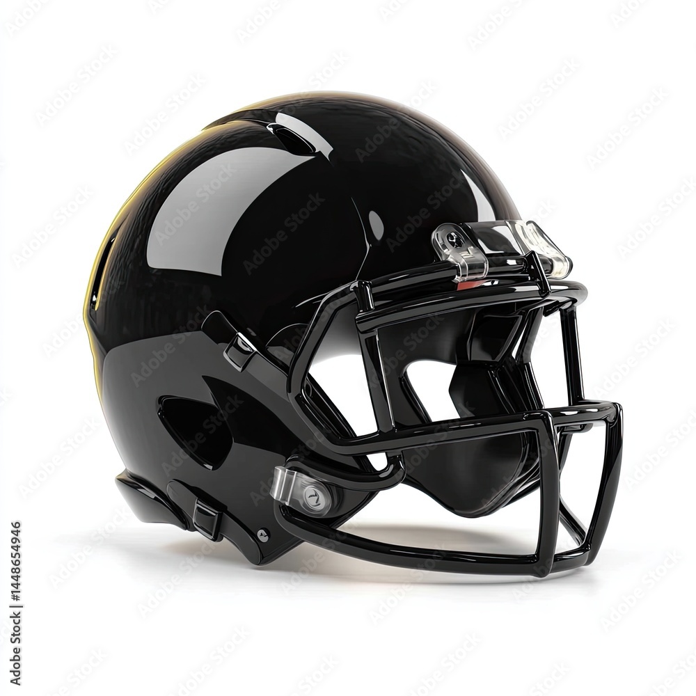 Fototapeta premium Glossy Black Football Helmet Ready for Game Day.