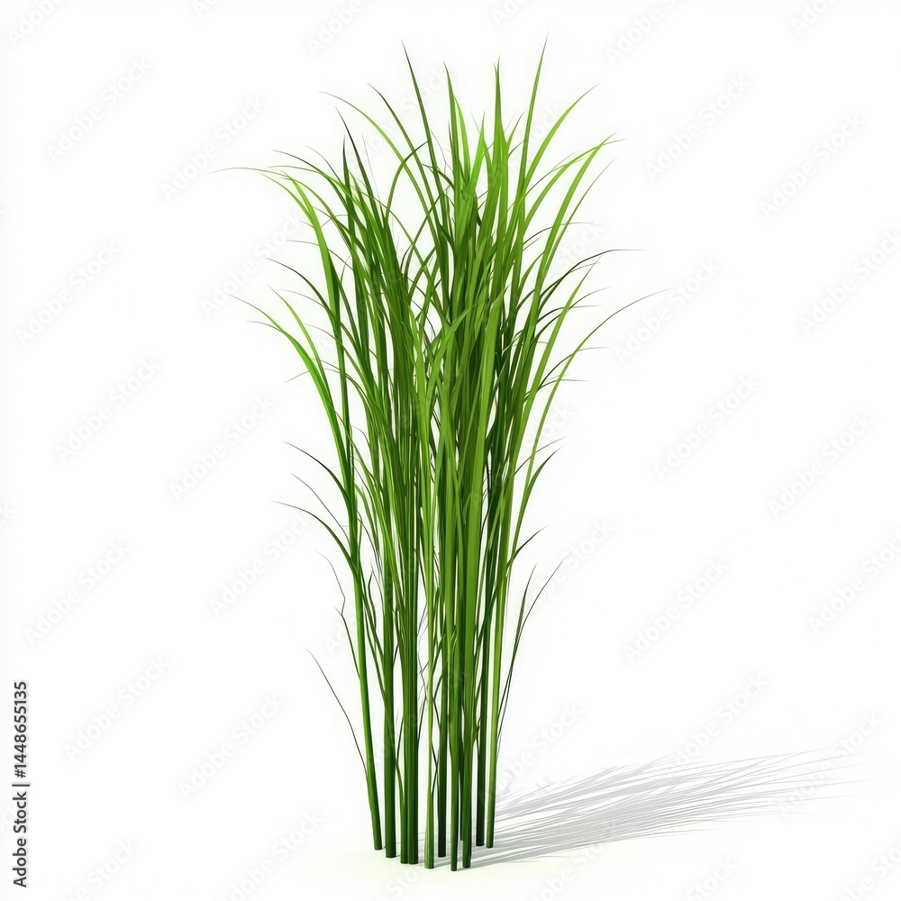 Fototapeta premium Lush Green Ornamental Grass with Isolated on White.