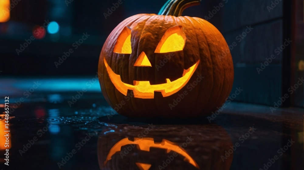 Fototapeta premium Neon jack-o’-lantern
