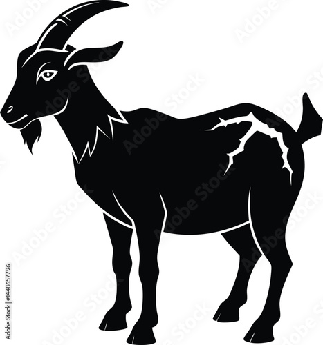 Goat Silhouette With Broken Horn