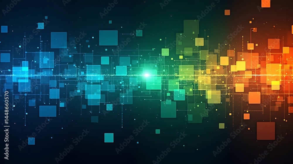 Abstract Technology Background with Geometric Shapes and Glowing Light Abstract Technology Background with Geometric Shapes and Glowing Light