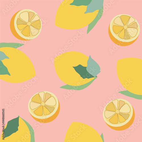 seamless pattern with lemons on blush pink background