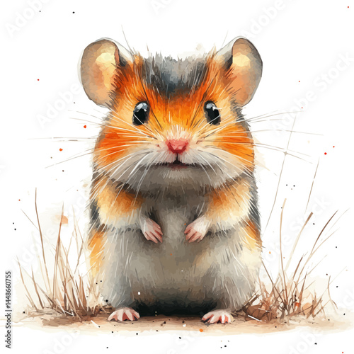 Classroom Pet Hamster, vector watercolor illustration, isolated on a white background.