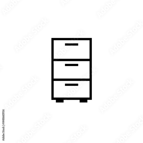 Minimalist black three-drawer cabinet illustration on white background  