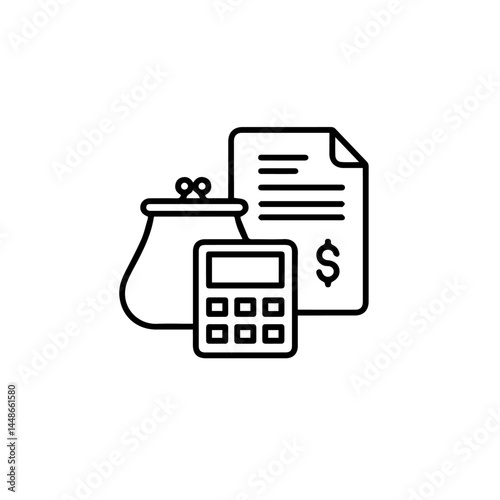 Business finance tools with calculator, wallet, and invoice  
