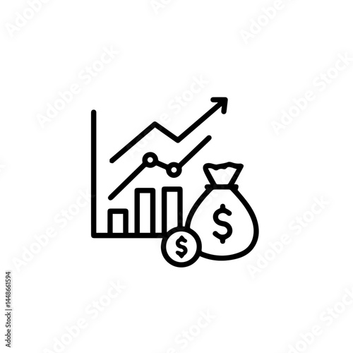 Business graph showing growth with money bag and dollar symbol  